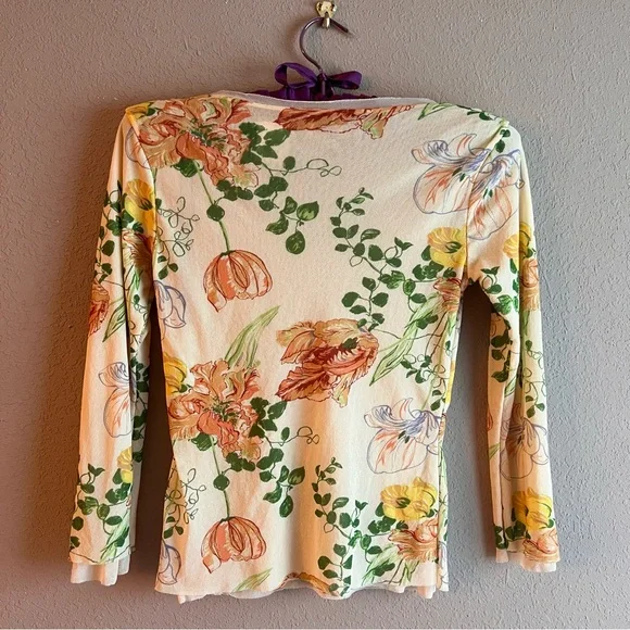 Anthropologie Floral V-Neck Long Sleeve Mesh Top - Picture 2 of 6